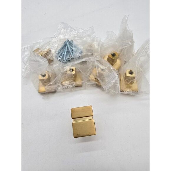 Set Of 8 Brass Square Cabinet Knob Handles With Screws - Picture 2 of 6